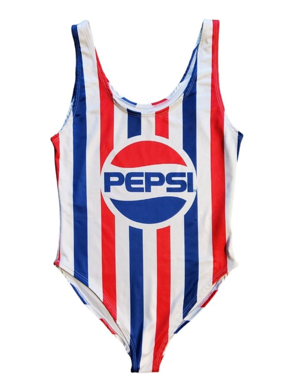 Pepsi Womens One Piece Swimsuit L Red White Blue Striped Bathing Suit Graphic